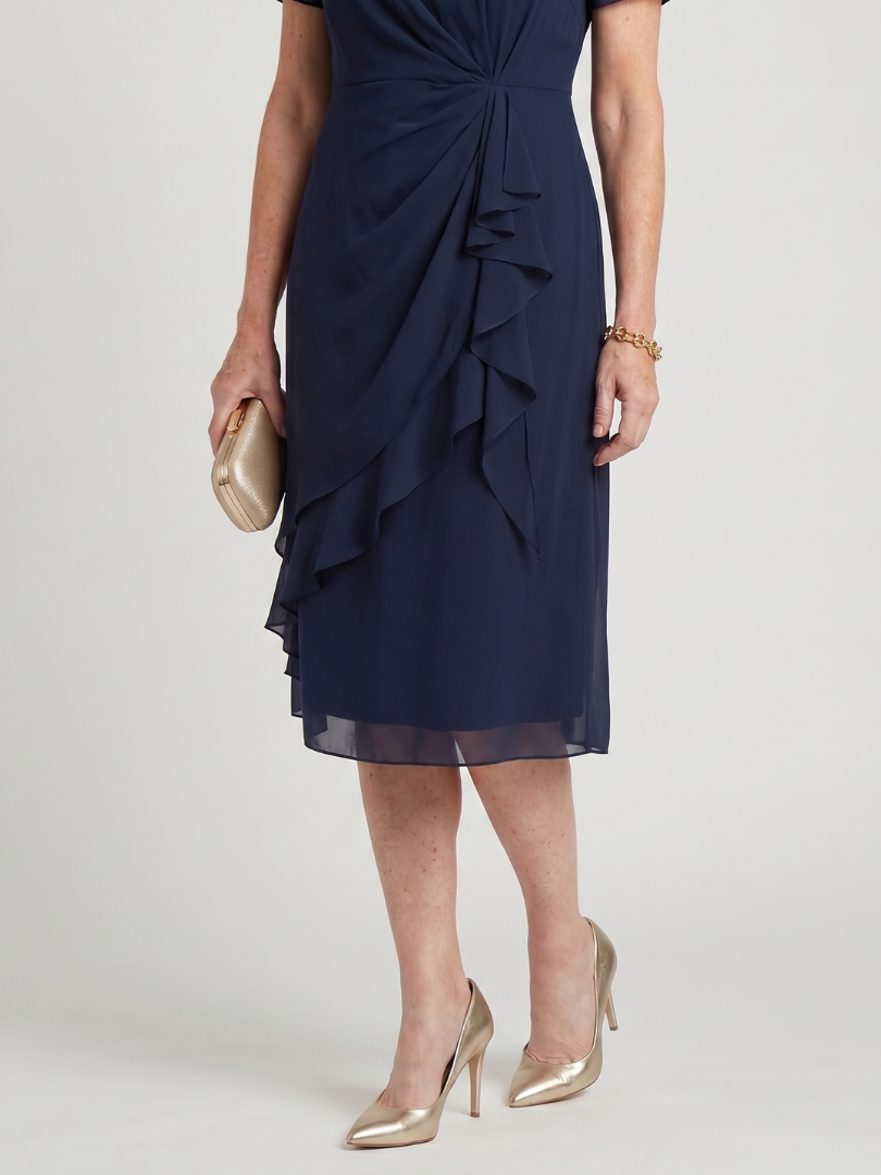 Women's Elegant Midi Dress with Layered Hem for Occasions