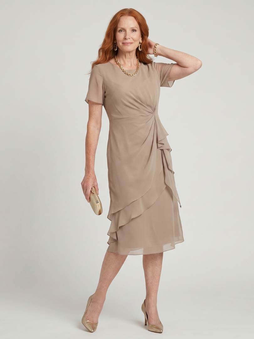 Women's Elegant Midi Dress with Layered Hem for Occasions