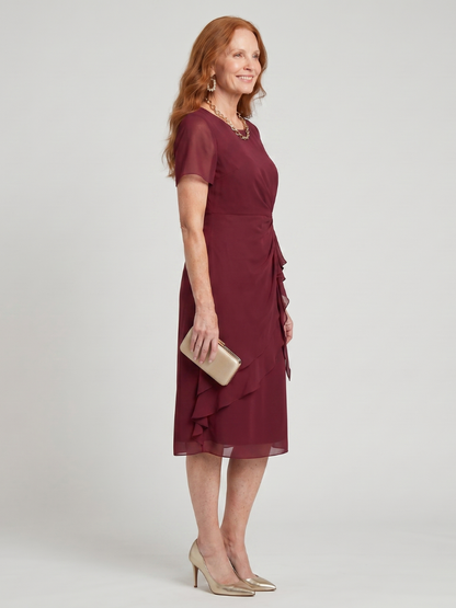Women's Elegant Midi Dress with Layered Hem for Occasions