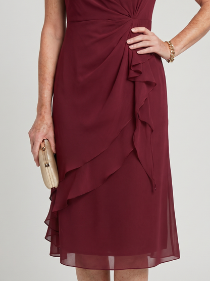 Women's Elegant Midi Dress with Layered Hem for Occasions