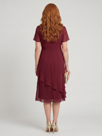 Women's Elegant Midi Dress with Layered Hem for Occasions