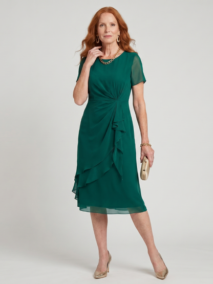 Women's Elegant Midi Dress with Layered Hem for Occasions