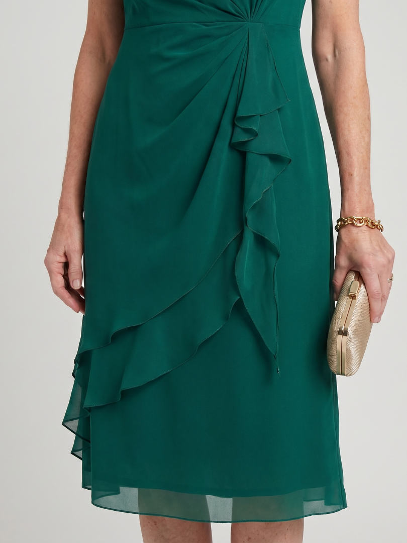 Women's Elegant Midi Dress with Layered Hem for Occasions