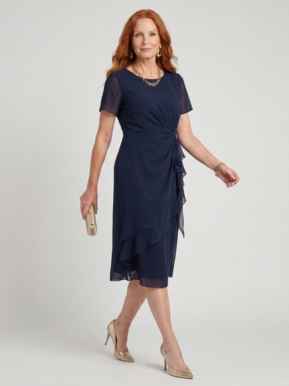 Women's Elegant Midi Dress with Layered Hem for Occasions