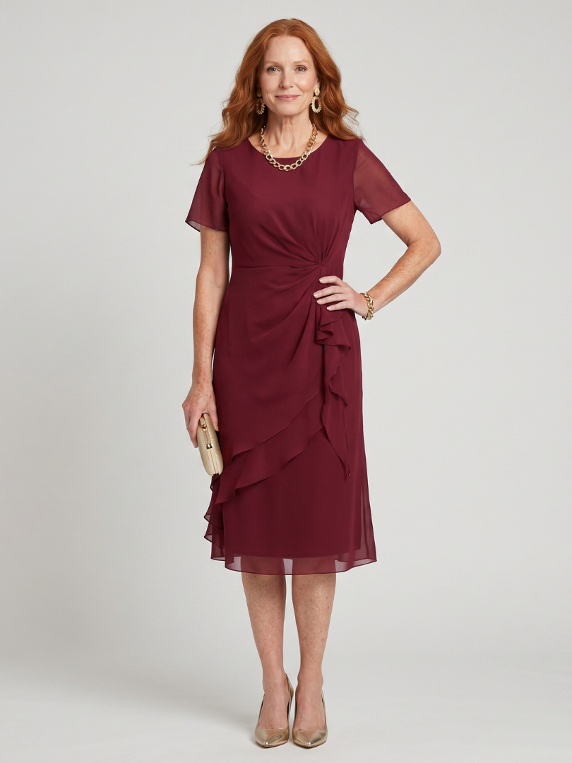 Women's Elegant Midi Dress with Layered Hem for Occasions