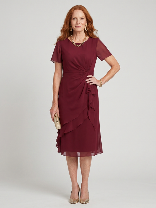 Women's Elegant Midi Dress with Layered Hem for Occasions