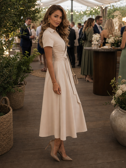 Women's Elegant Midi Dress with Wrap Waist for Weddings