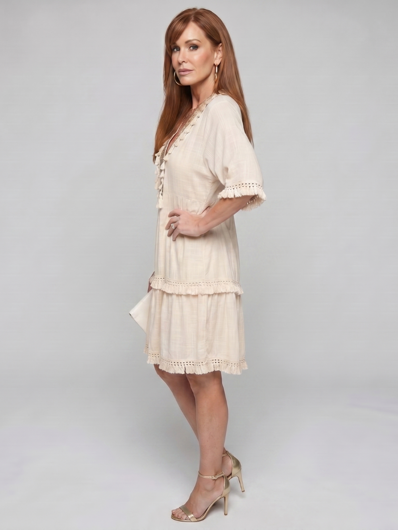Women's Embroidered Mini Dress with V-Neck for Summer Days