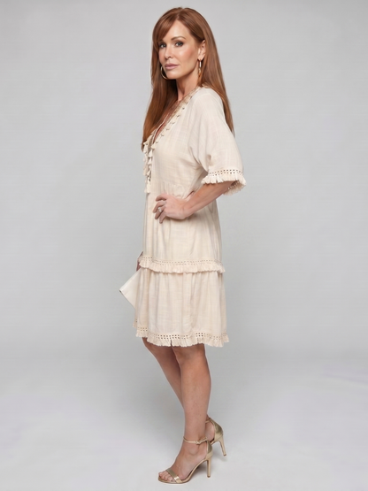 Women's Embroidered Mini Dress with V-Neck for Summer Days