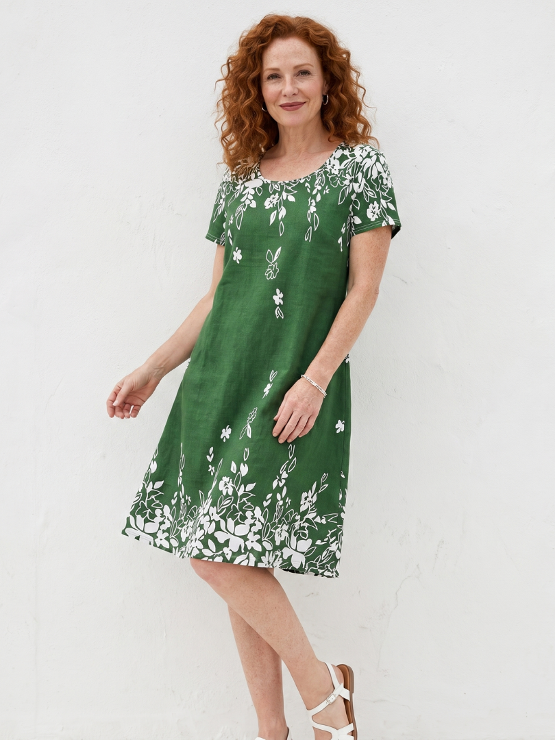 Women's Floral Border Mini Dress with Short Sleeves Summer