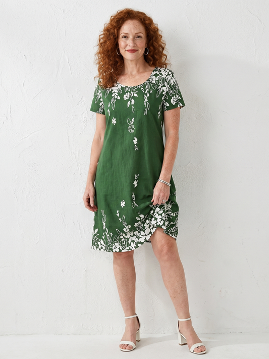 Women's Floral Border Mini Dress with Short Sleeves Summer