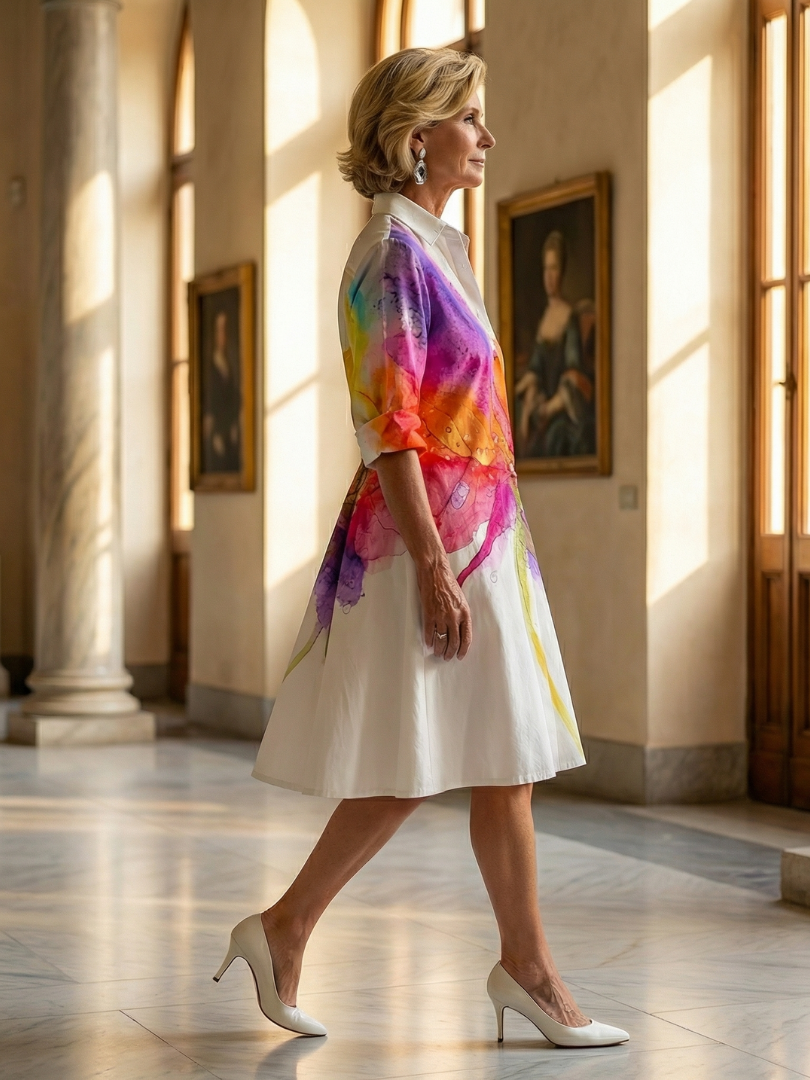 Women's Floral Dress with Collared Neckline for Outings