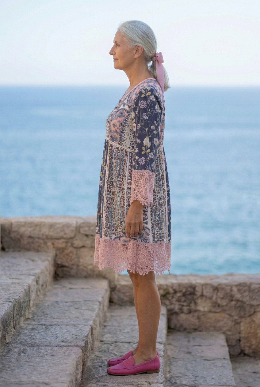 Women's Floral Dress with Lace Trim for Casual Outings