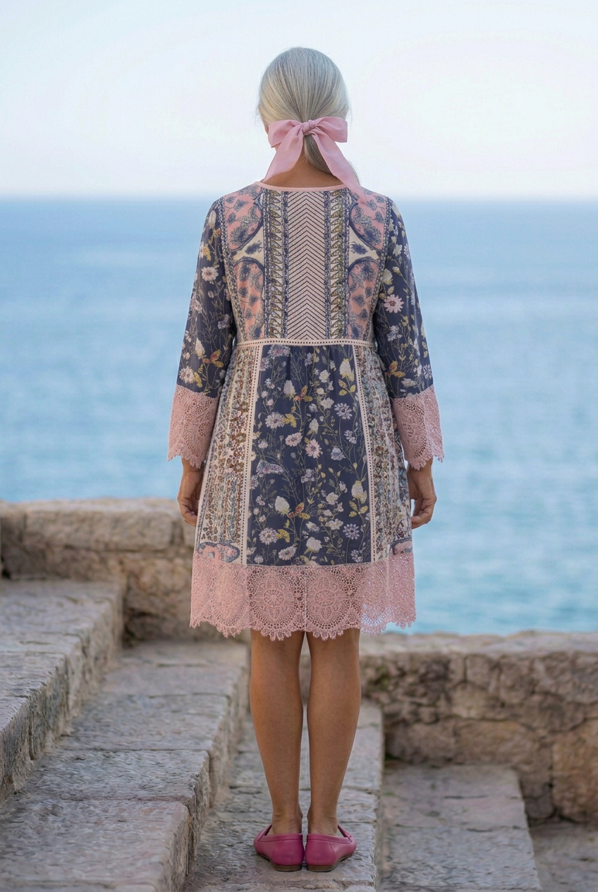 Women's Floral Dress with Lace Trim for Casual Outings