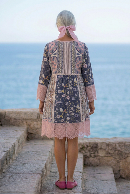 Women's Floral Dress with Lace Trim for Casual Outings