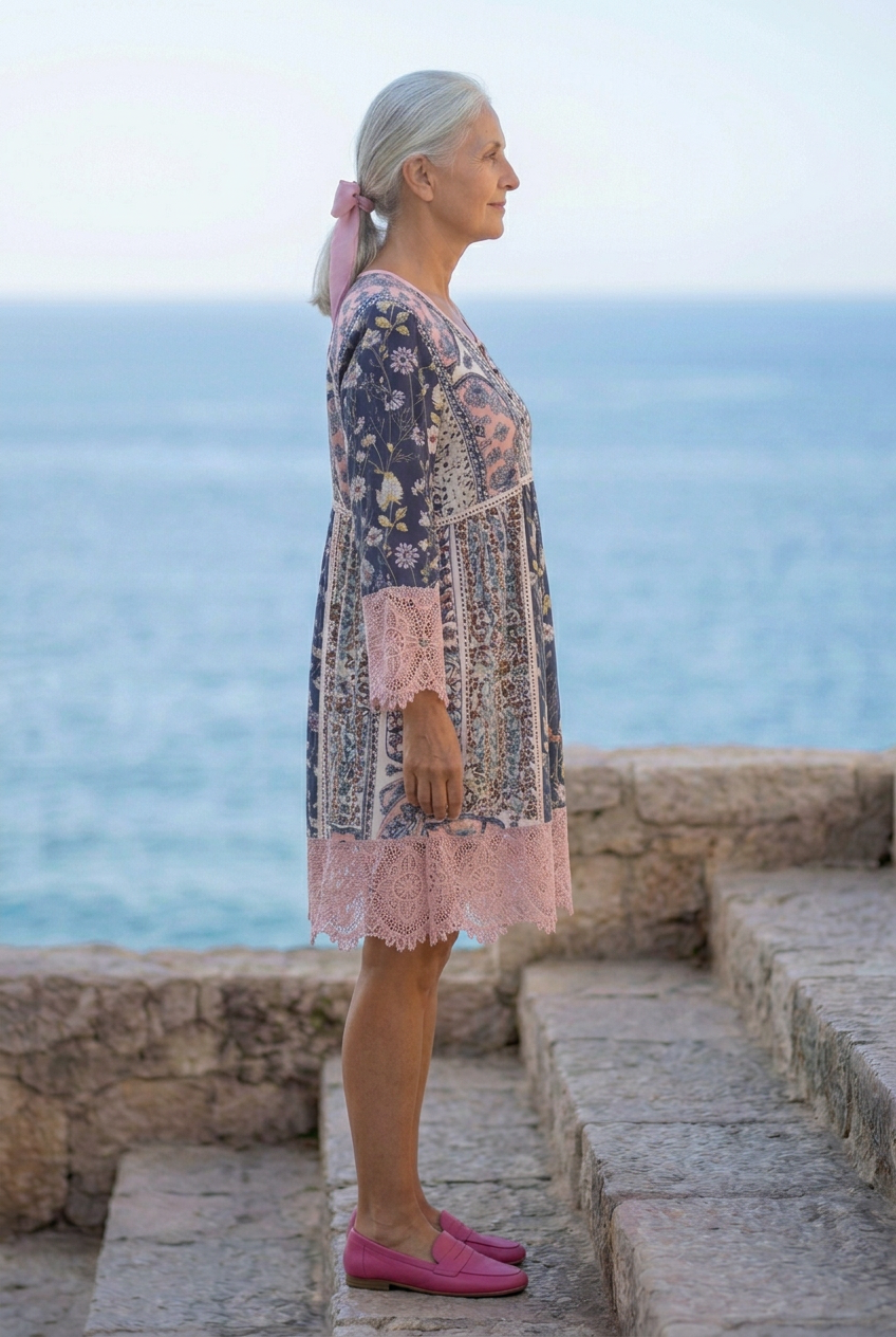 Women's Floral Dress with Lace Trim for Casual Outings