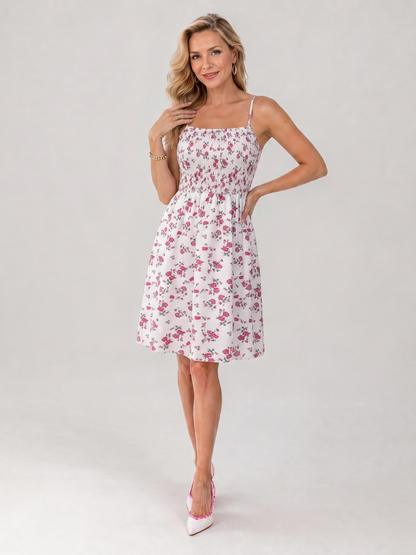 Women's Floral Knee-Length Dress with Spaghetti Straps