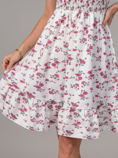 Women's Floral Knee-Length Dress with Spaghetti Straps