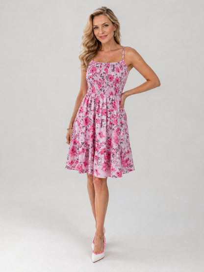 Women's Floral Knee-Length Dress with Spaghetti Straps