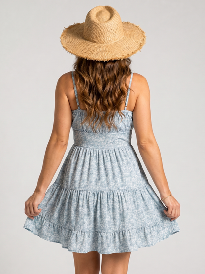 Women's Floral Knee-Length Dress with Straps for Sunlit Days