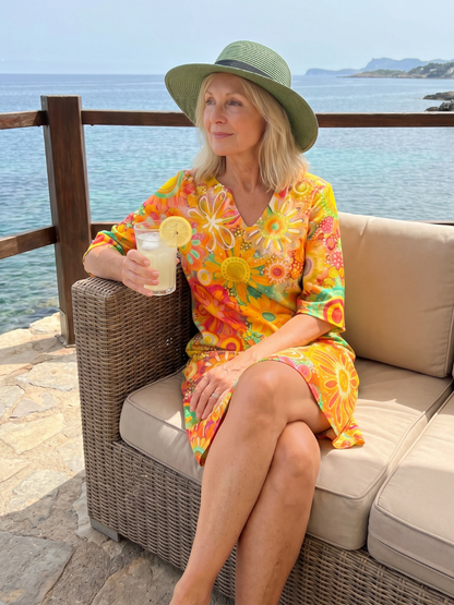 Women's Floral Knee-Length Dress with V-Neck for Daily Wear