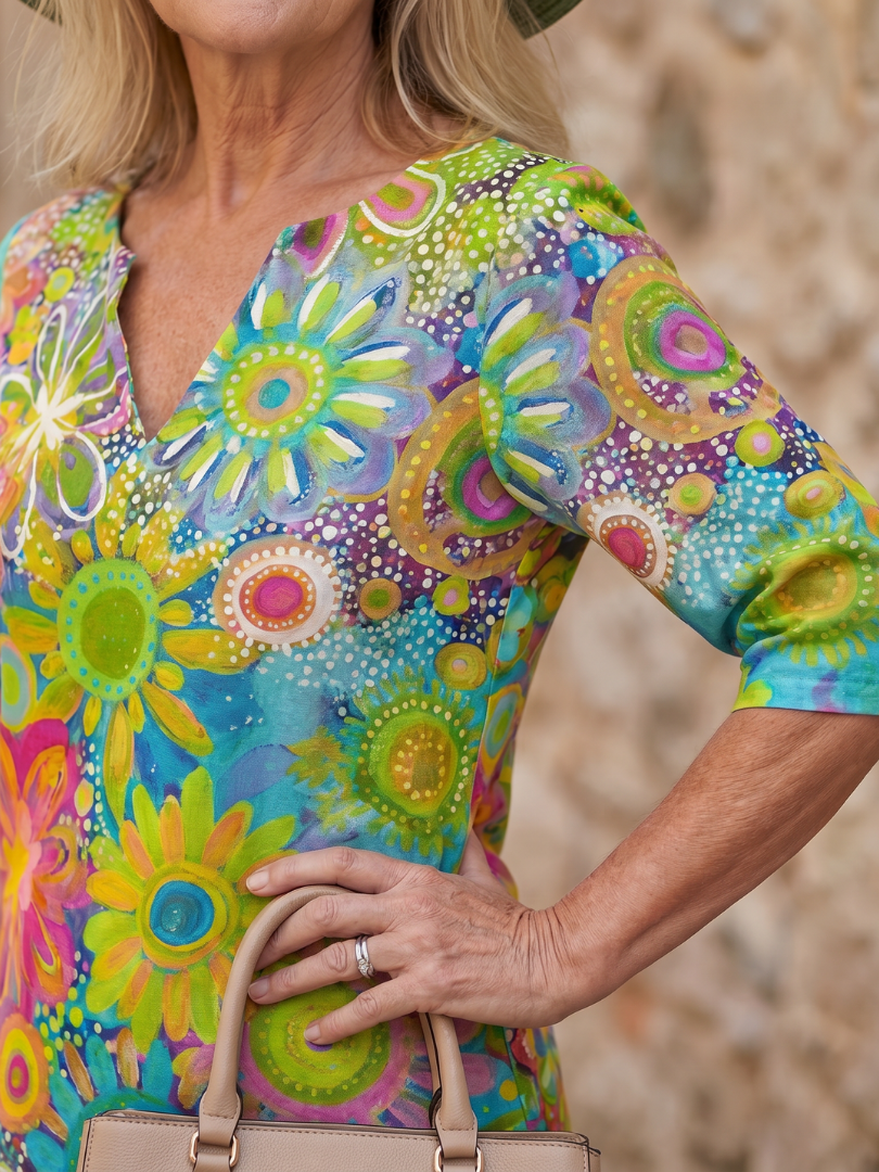 Women's Floral Knee-Length Dress with V-Neck for Daily Wear