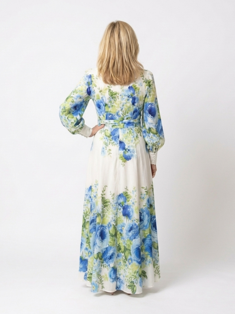 Women's Floral Maxi Dress with Button Front for Daytime