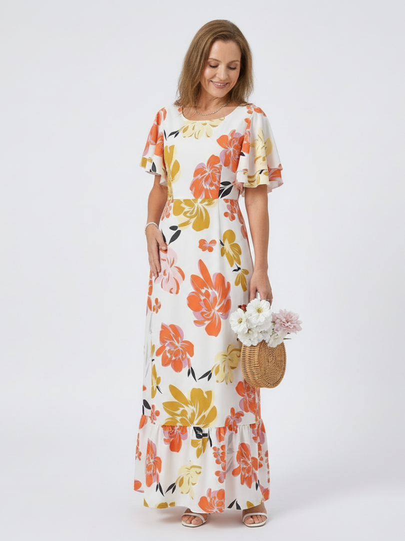 Women's Floral Maxi Dress with Flutter Sleeves for Garden Party