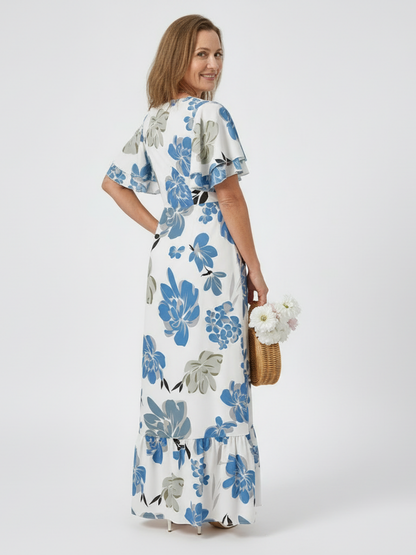 Women's Floral Maxi Dress with Flutter Sleeves for Garden Party