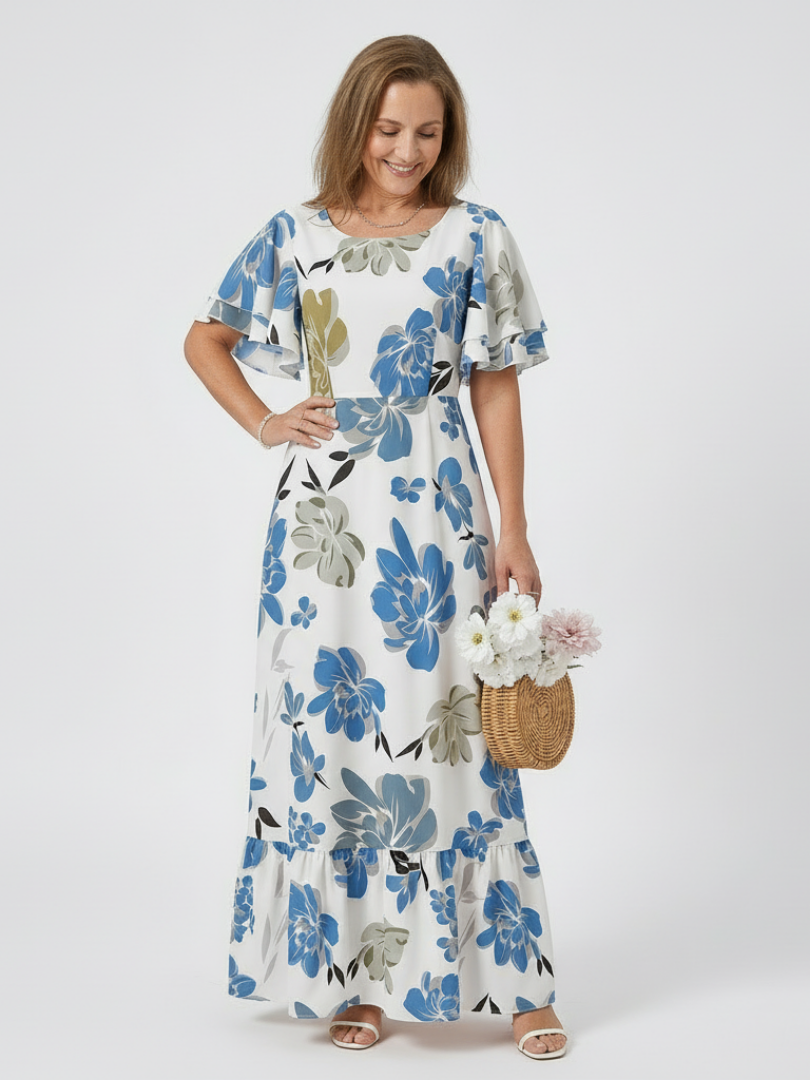 Women's Floral Maxi Dress with Flutter Sleeves for Garden Party