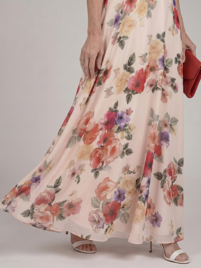 Women's Floral Maxi Dress with Sleeveless Bodice Parties