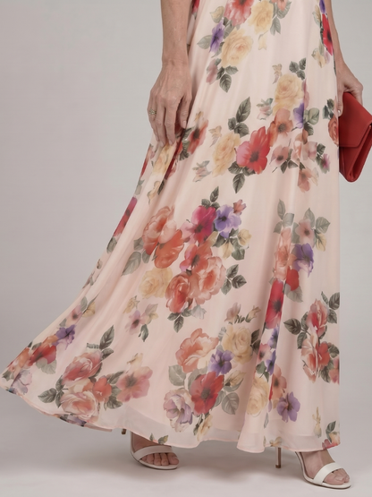 Women's Floral Maxi Dress with Sleeveless Bodice Parties