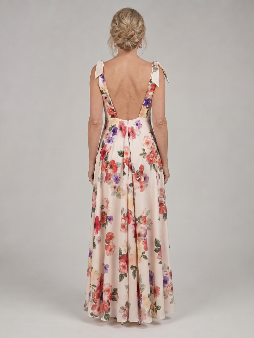 Women's Floral Maxi Dress with Sleeveless Bodice Parties