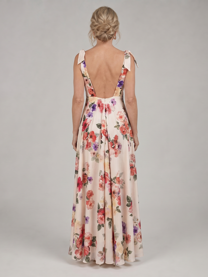 Women's Floral Maxi Dress with Sleeveless Bodice Parties