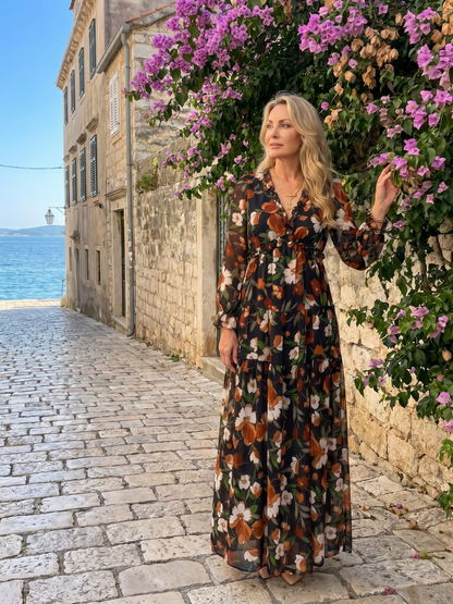 Women's Floral Maxi Dress with Tiered Skirt for Daywear