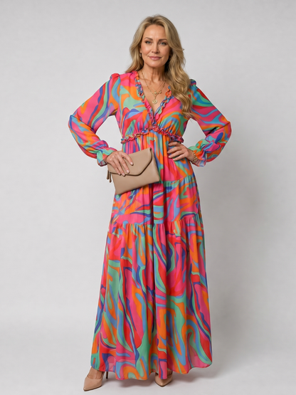 Women's Floral Maxi Dress with Tiered Skirt for Daywear