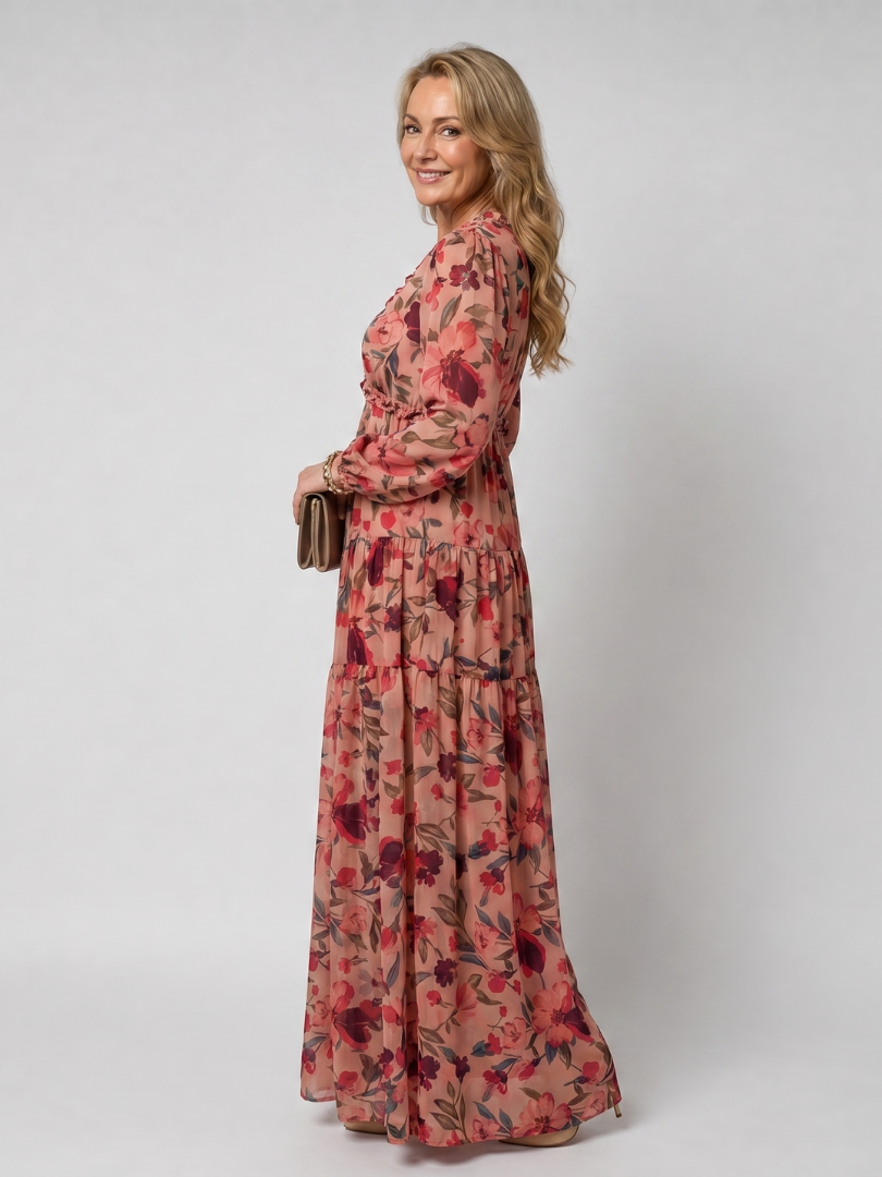 Women's Floral Maxi Dress with Tiered Skirt for Daywear