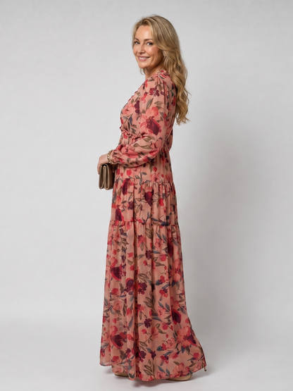 Women's Floral Maxi Dress with Tiered Skirt for Daywear