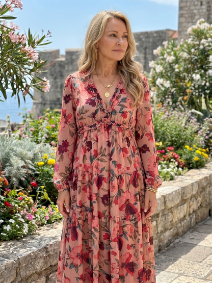 Women's Floral Maxi Dress with Tiered Skirt for Daywear