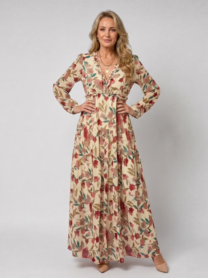 Women's Floral Maxi Dress with Tiered Skirt for Daywear