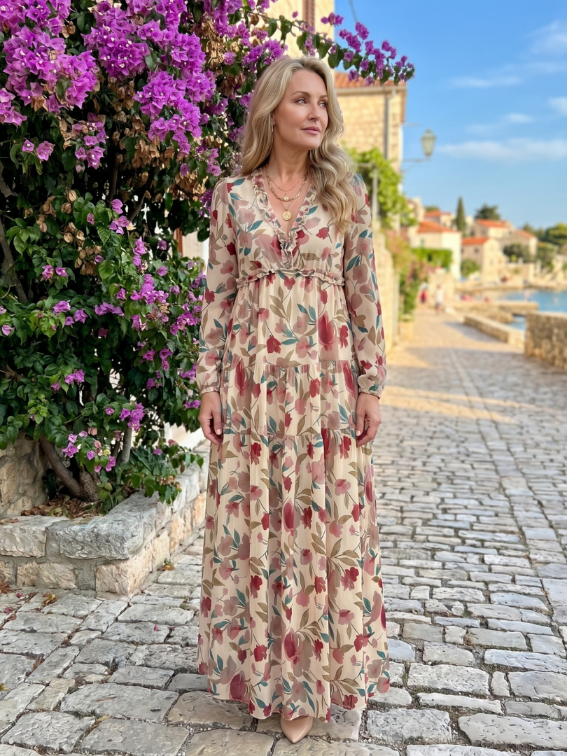 Women's Floral Maxi Dress with Tiered Skirt for Daywear