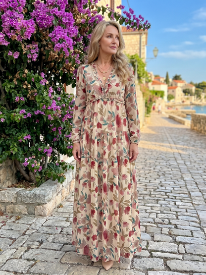 Women's Floral Maxi Dress with Tiered Skirt for Daywear