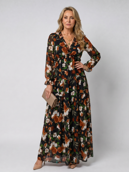 Women's Floral Maxi Dress with Tiered Skirt for Daywear