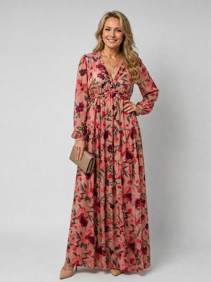 Women's Floral Maxi Dress with Tiered Skirt for Daywear