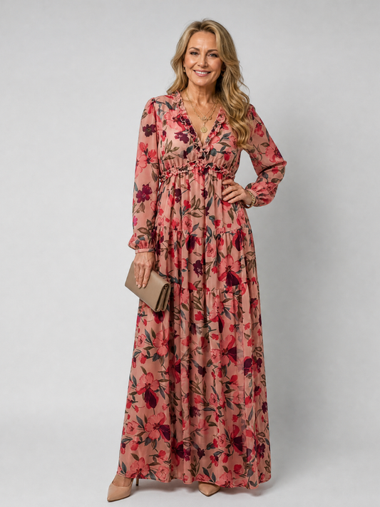 Women's Floral Maxi Dress with Tiered Skirt for Daywear