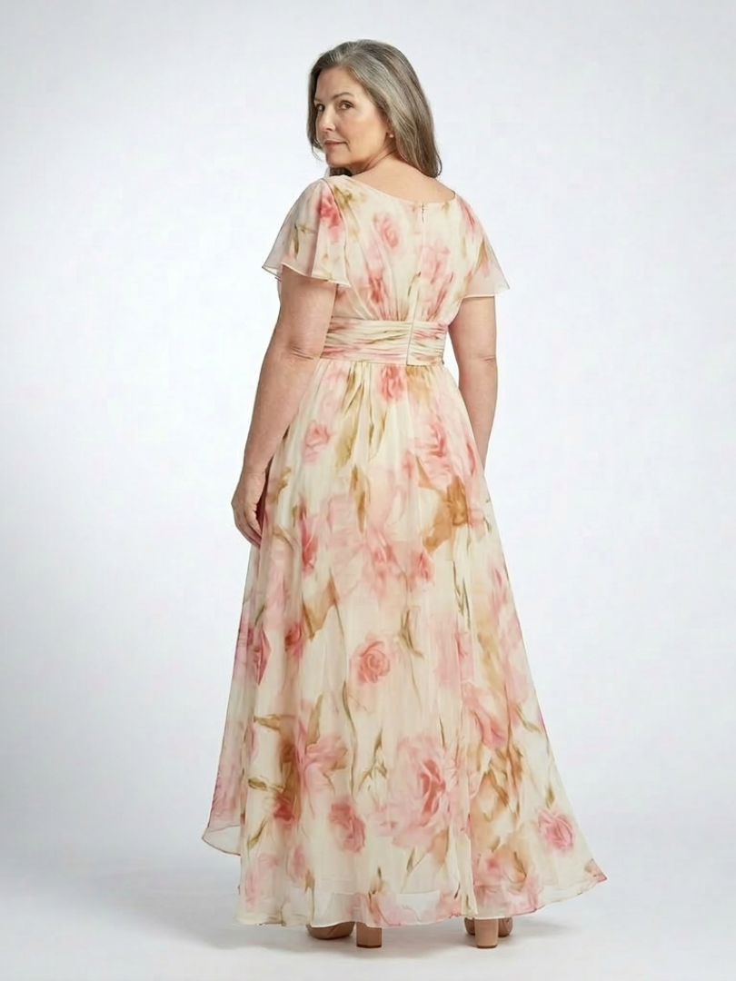 Women's Floral Maxi Dress with V-Neck for Evening Occasions