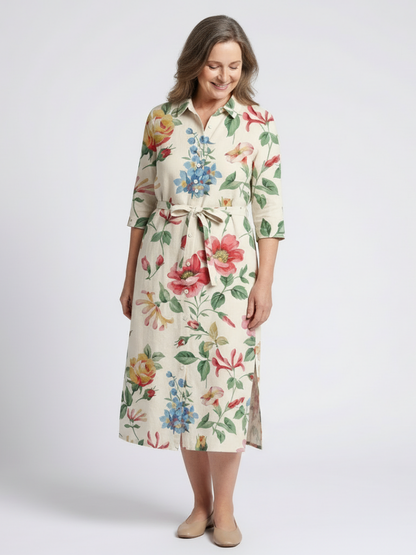 Women's Floral Midi Dress with Button Front for Party