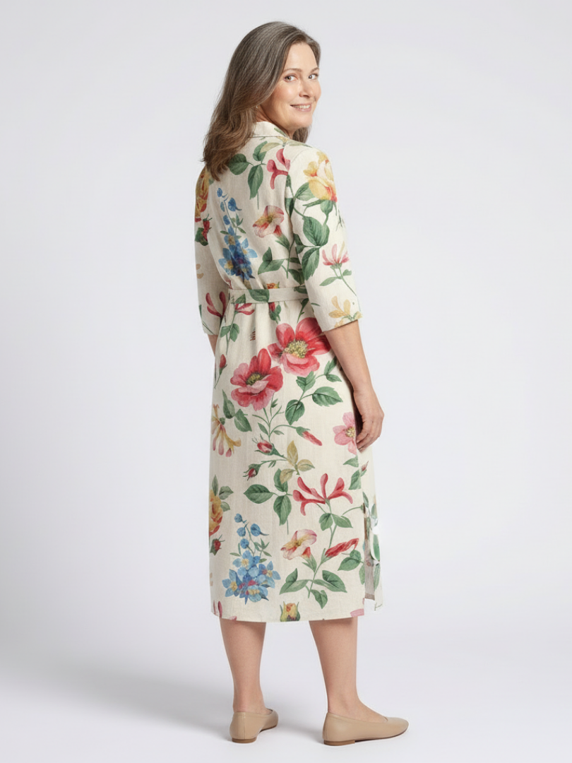 Women's Floral Midi Dress with Button Front for Party