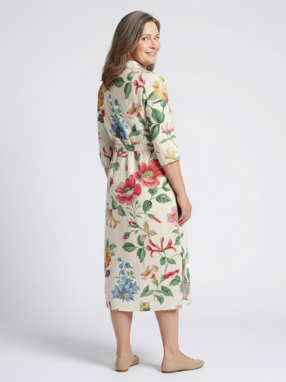 Women's Floral Midi Dress with Button Front for Party