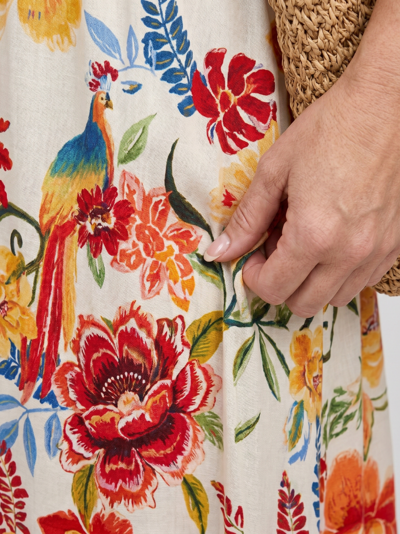 Women's Floral Midi Dress with Empire Waist for Beach Days